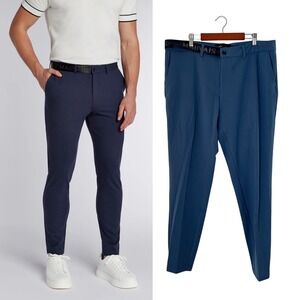 MAUVAIS Mens Blue Signature half belt Slim Fit Pants‎ Size 36 L XL